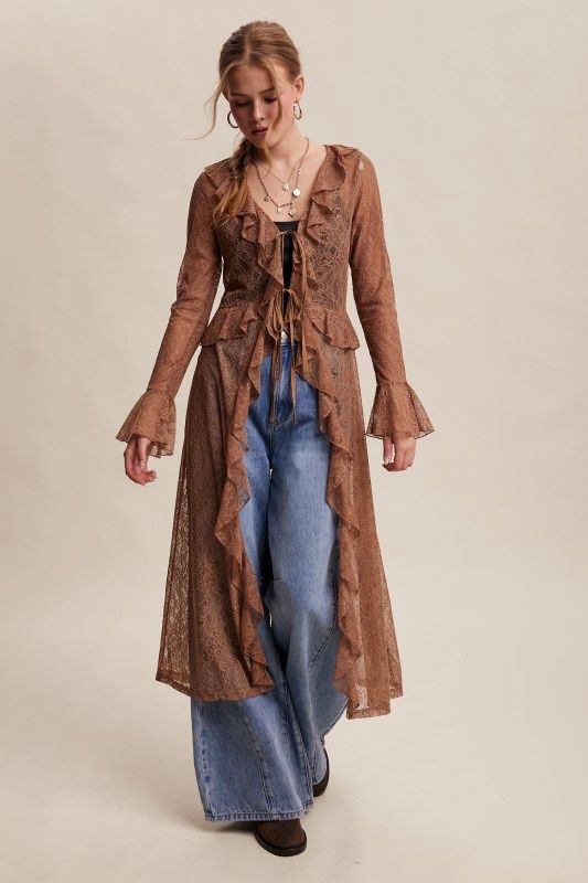 Sheer Lace Ruffle Duster