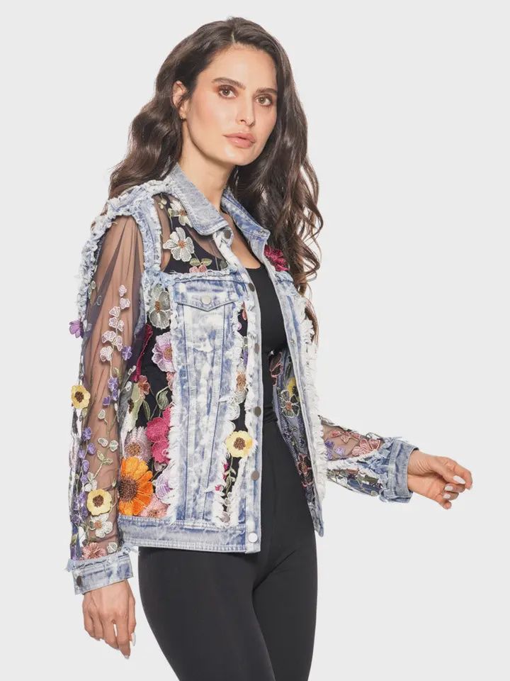 Floral Denim Light Wash Jacket