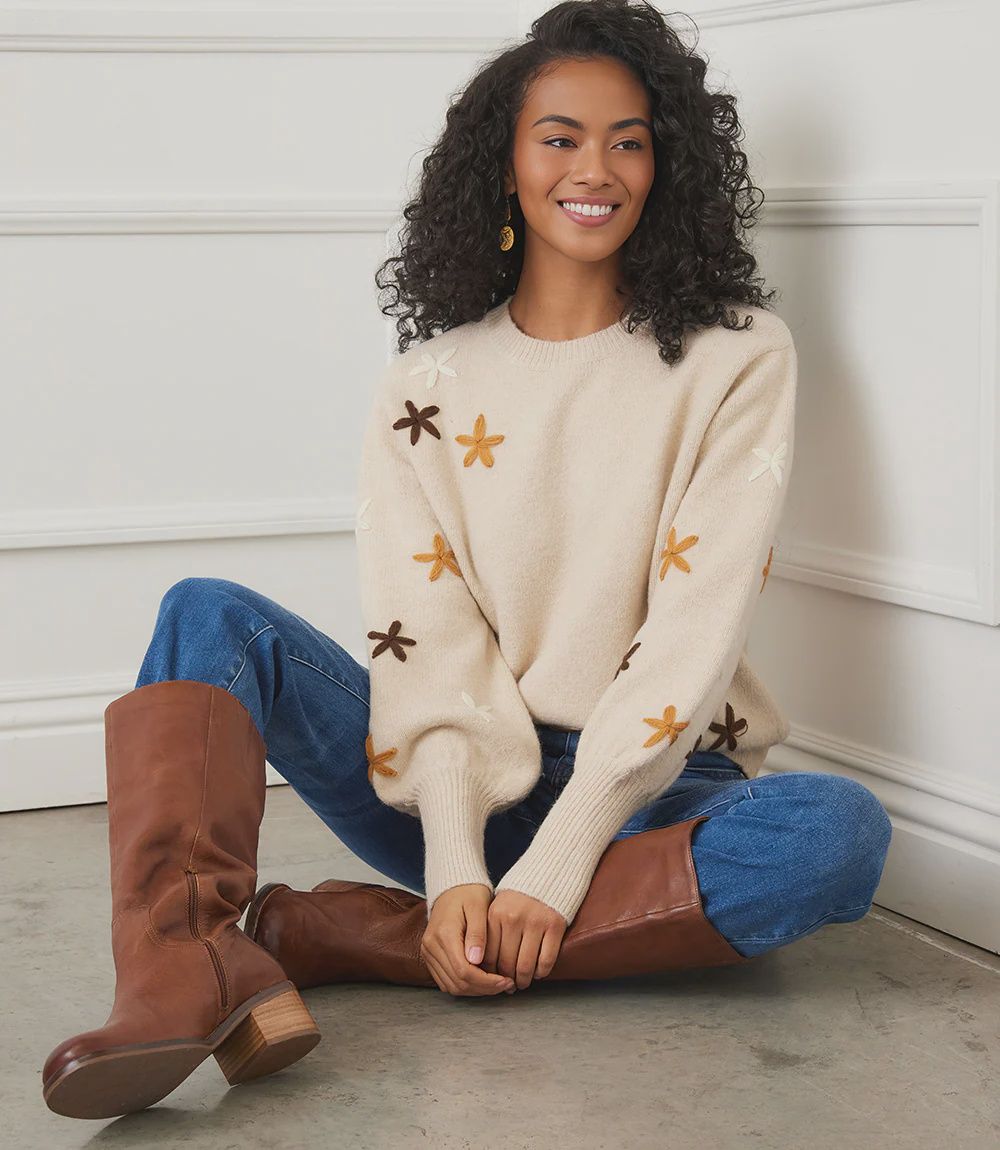 Embroidered Flower Sweater