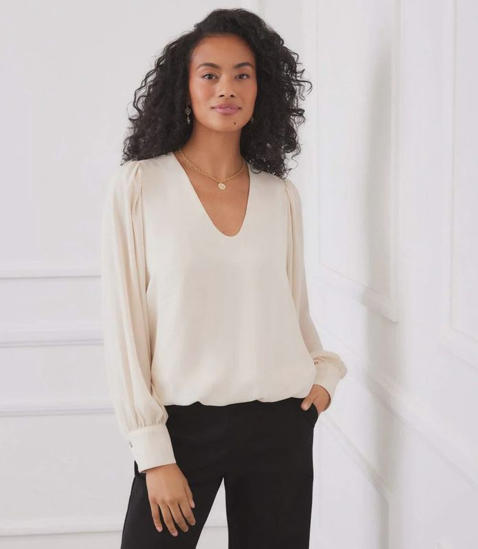 Puff Sleeve V Neck Top