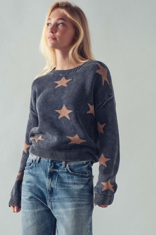 Mineral Wash Star Knit Sweater