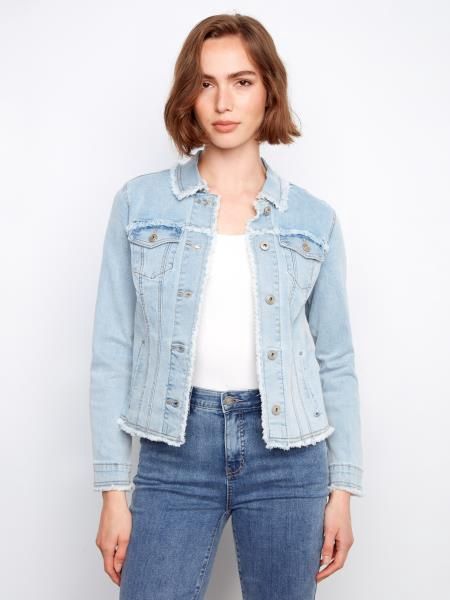 Charlie B. Fringe Edges Stretch Denim Jacket