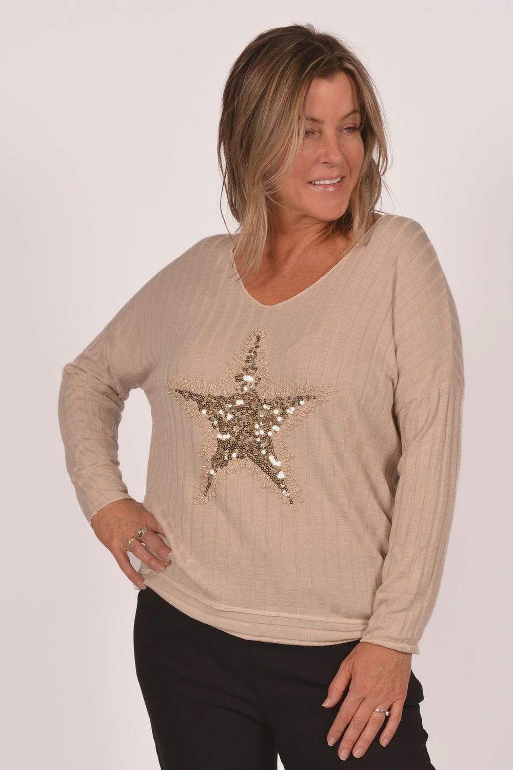 Italian Sequin Star Top, Size: Beige