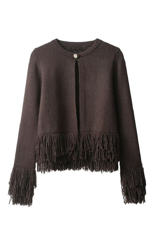Solid Fringed Knit Cardigan
