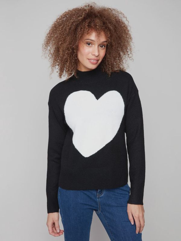 Intarsia Heart Mock Neck Sweater