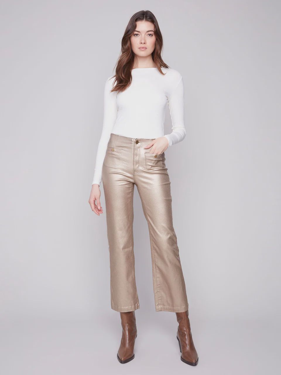 Metallic Wax Twill Flare Pants