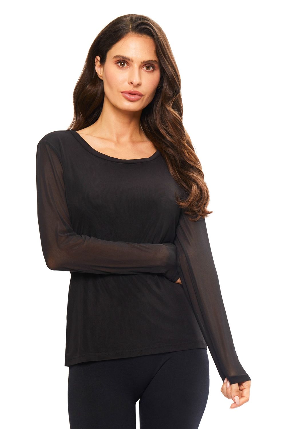 Sheer Long Sleeve, Colour: Black, Size: XS