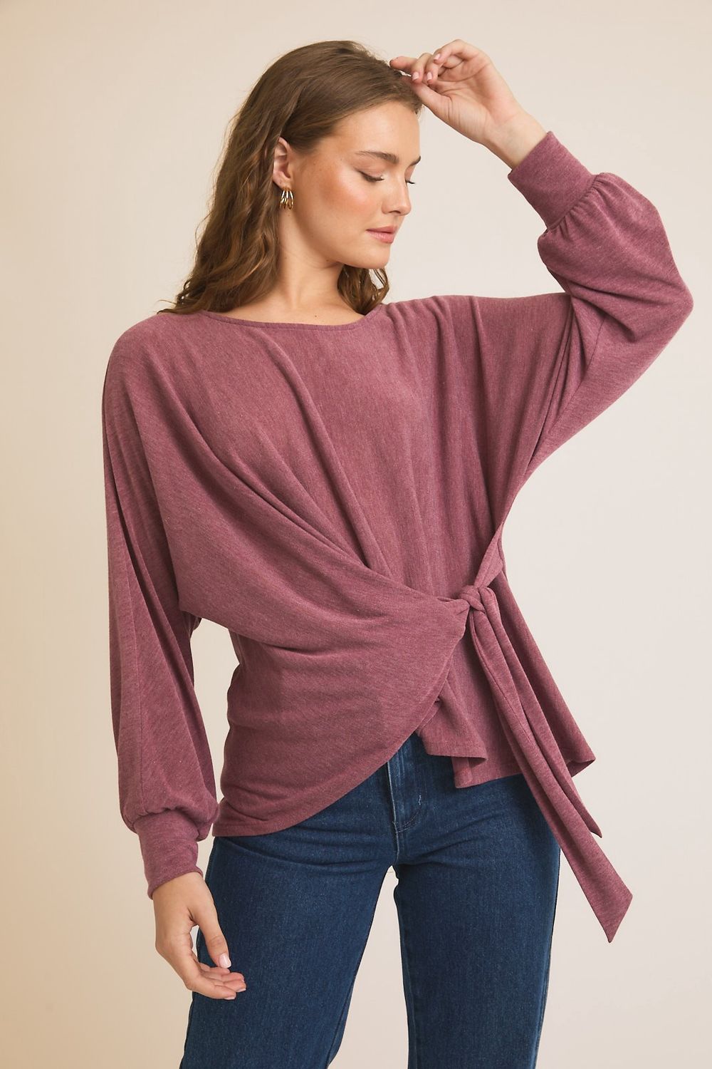 Gilli Long-Sleeve Waist Tie Top