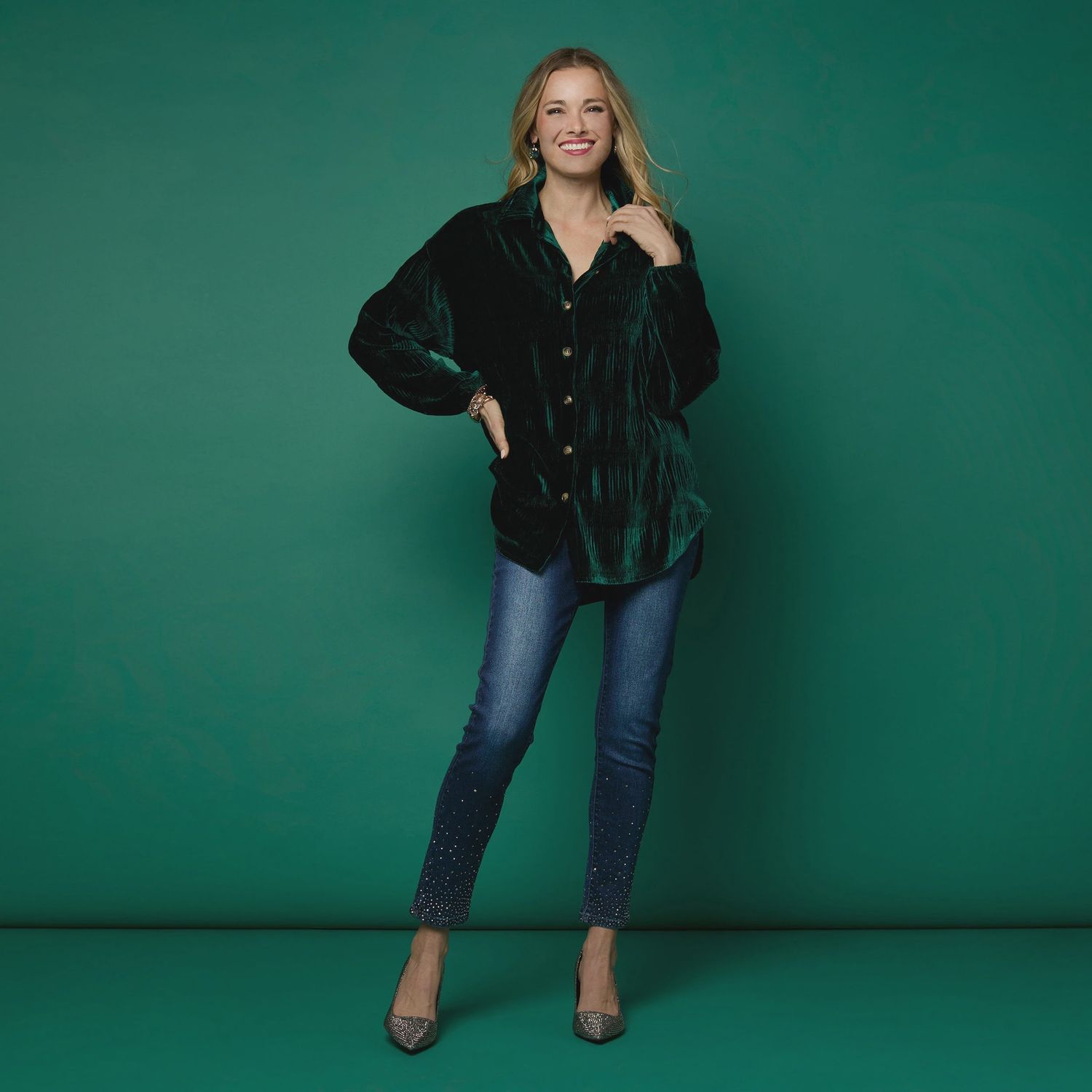 Candus Pleated Velour Top