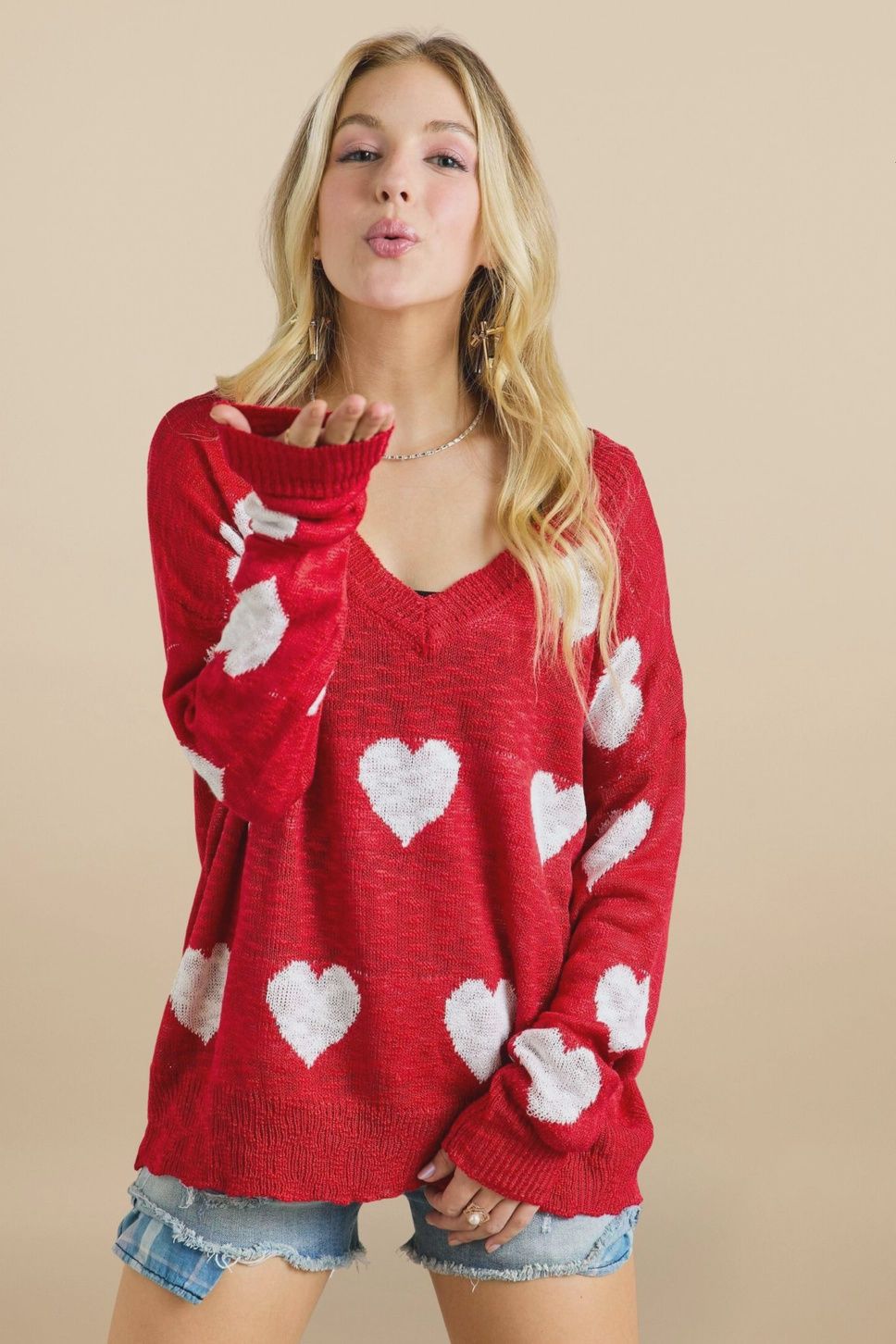 Lovely Heart Lightweight Sweater Top