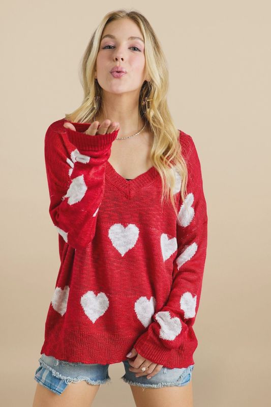 Lovely Heart Lightweight Sweater Top