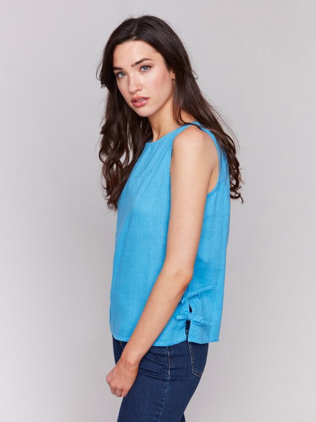 Sleeveless Linen with Side Ties, Colour: Lagoon, Size: S
