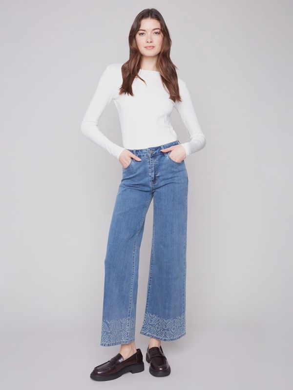 Wide Leg Jeans With Studded Hem