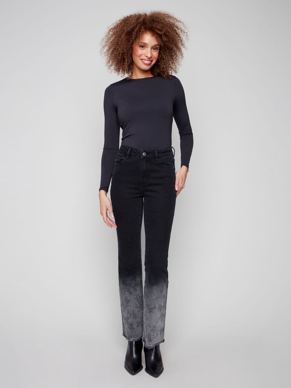 Flared Jeans with Floral Washed Hem