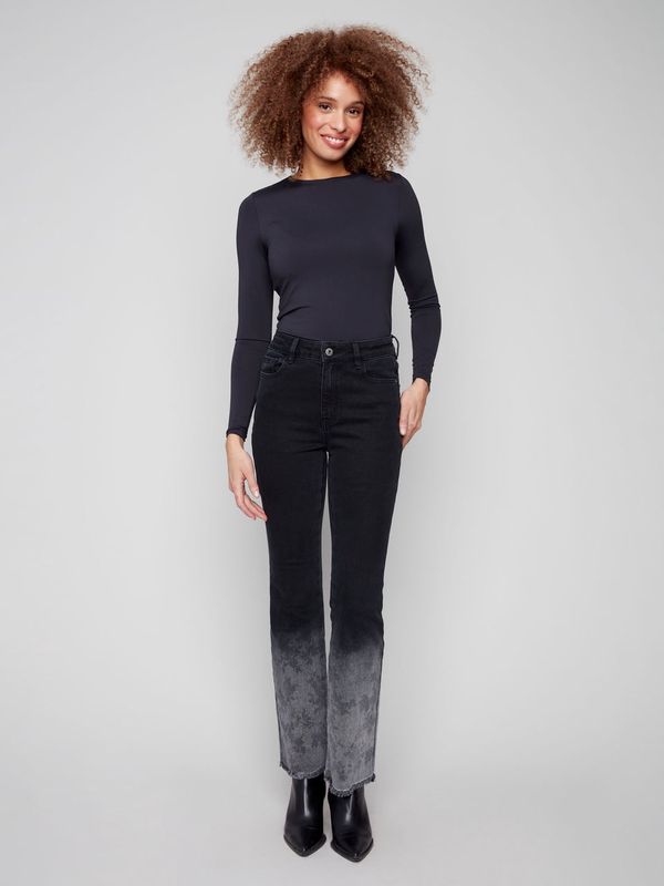 Flared Jeans with Floral Washed Hem