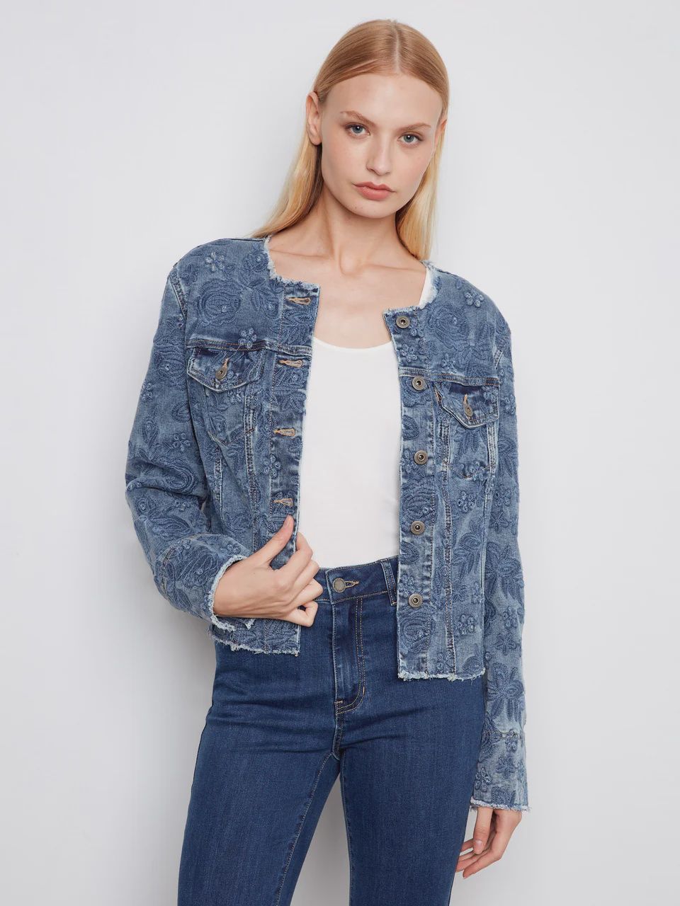 Charlie B. Collarless Denim Jacket
