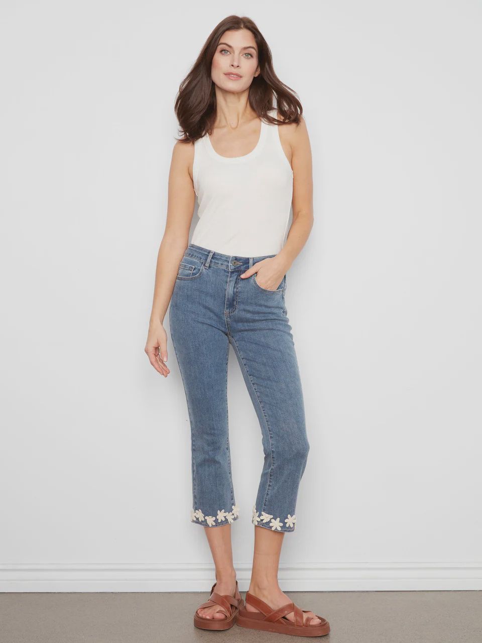 Charlie B. Flare Leg with Floral Trim