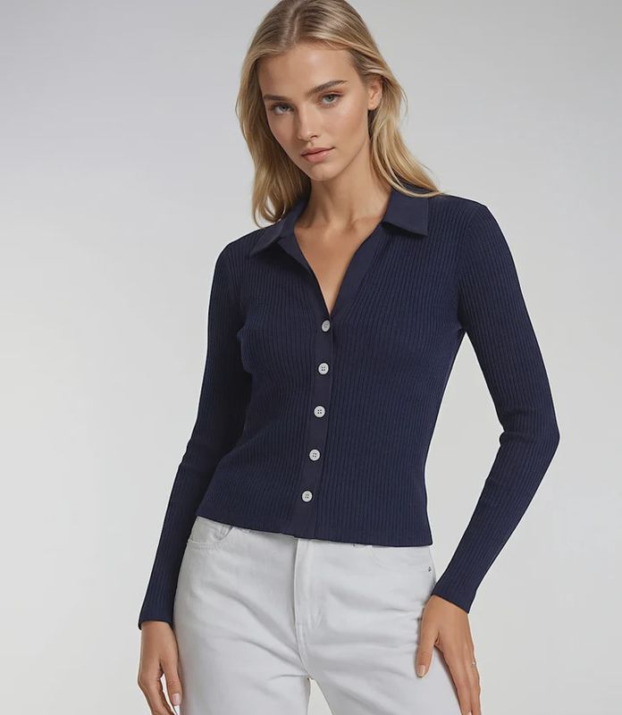 Karen Kane Ribbed Button Front Top