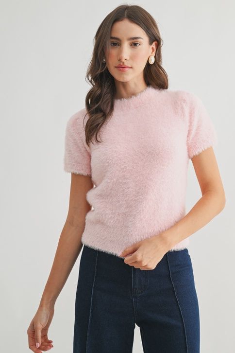 Camellia  Fuzzy Pink Sweater Top