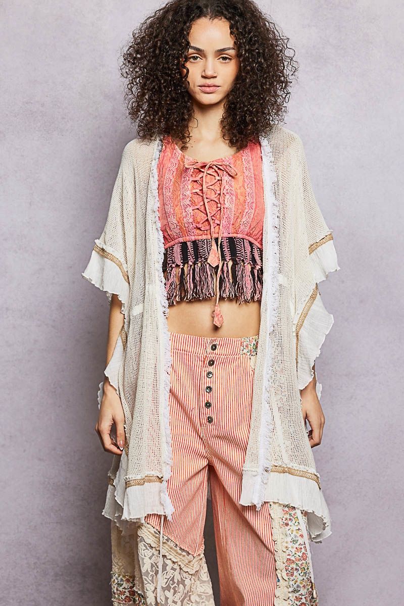 POL Atelier Lace Overlay Cardigan