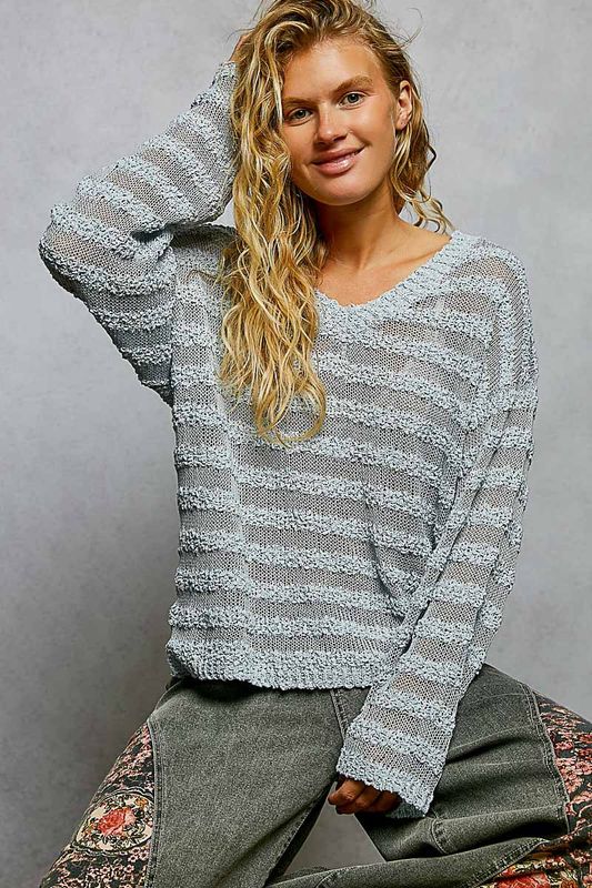 POL Striped V-Neck Sweater