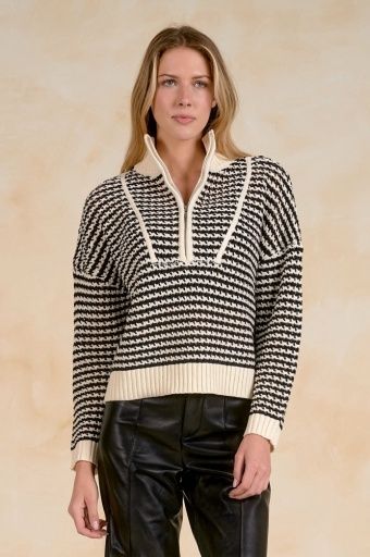 The ELAN Stripe Quarter-Zip Sweater, Colour: black, Size: XS