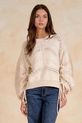 ELAN Relaxed Tie Sweater, Colour: off white, Size: XS