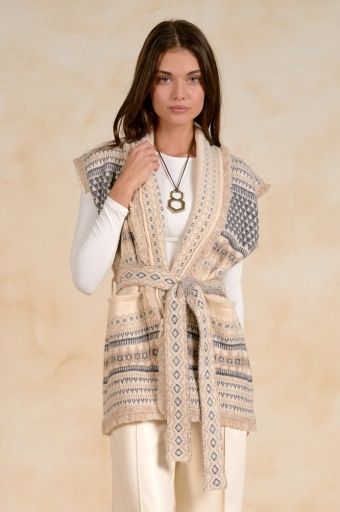 ELAN Desert Striped Cardigan, Colour: off white, Size: S