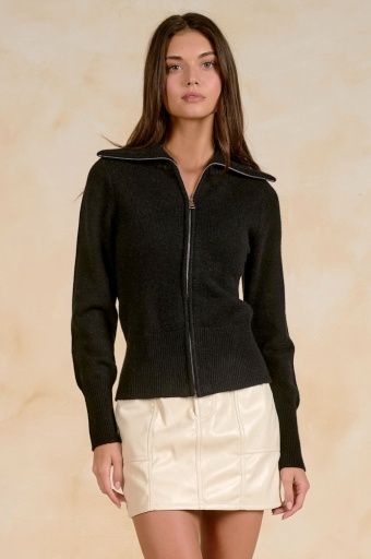 ELAN Noir Zip-Up Sweater, Colour: black, Size: XS