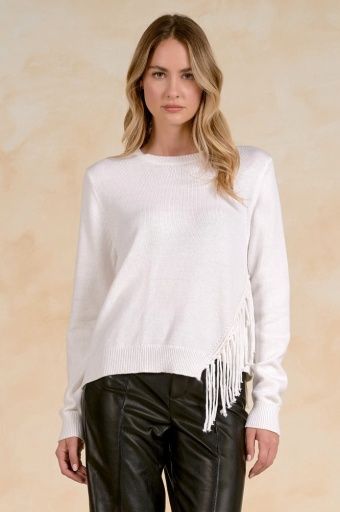 ELAN Fringe Crewneck Sweater, Colour: off white, Size: XS