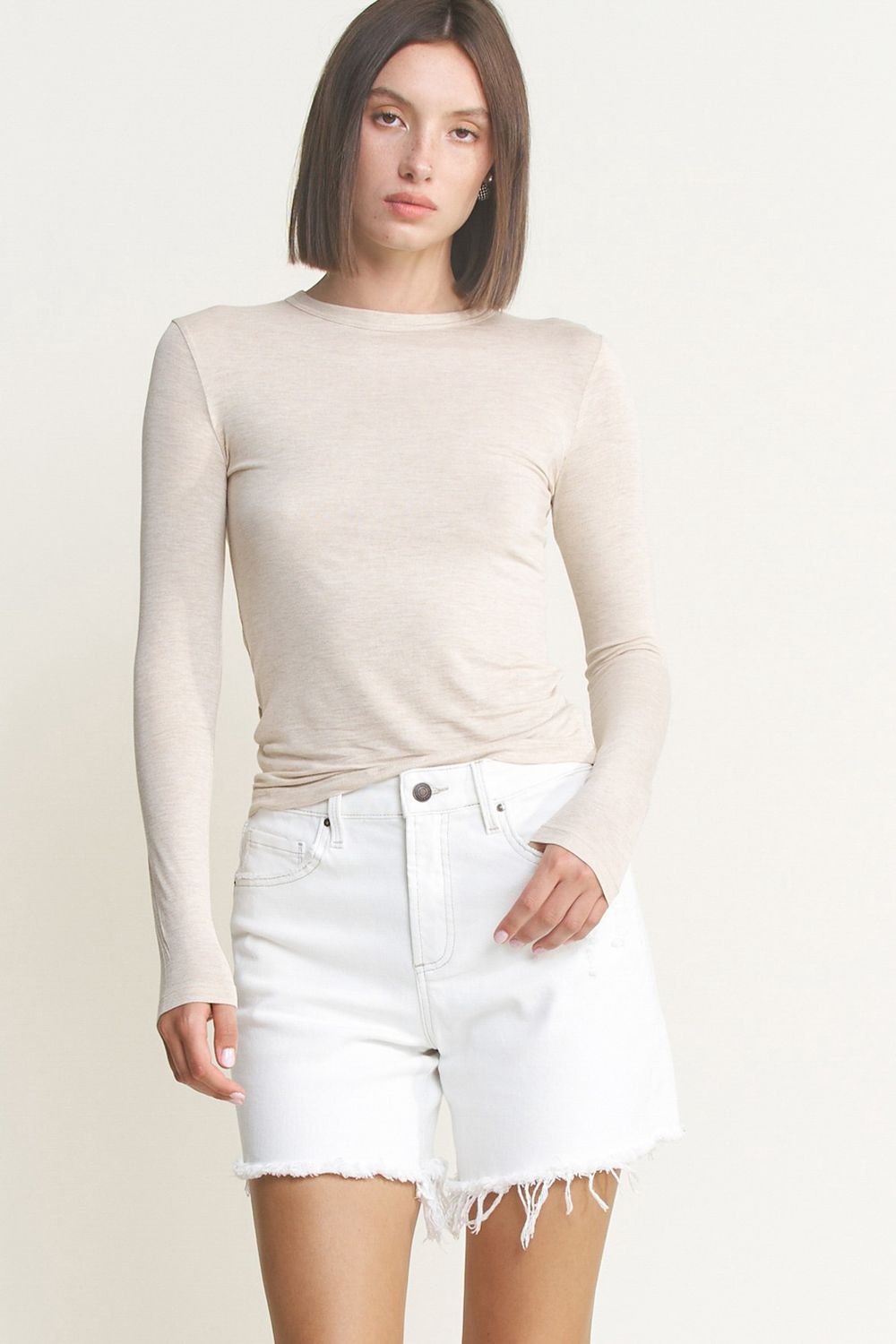 mica denim High Rise Distressed Frayed Hem Shorts