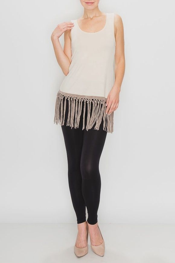 The Wanderlust Fringe Tank, Colour: Beige, Size: S