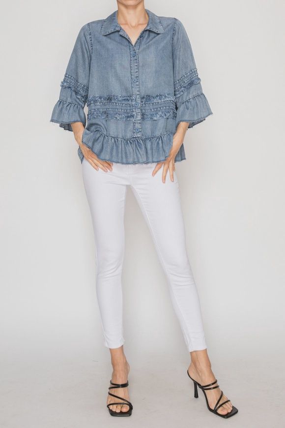 Chambray Jacket with Ruffles