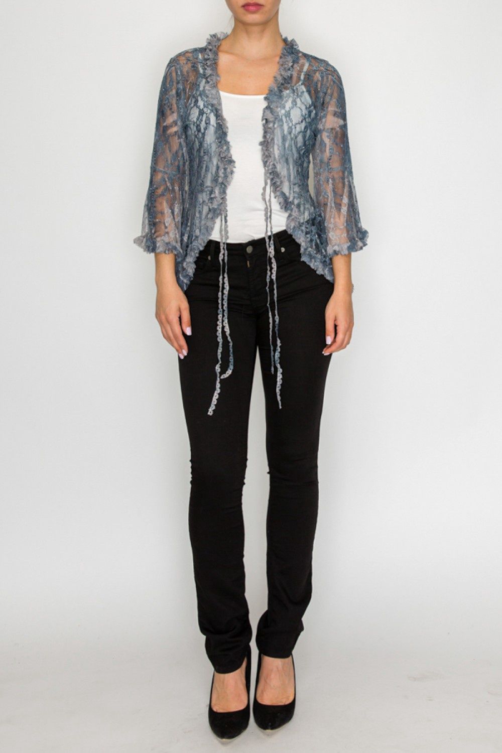 Sparkly All Lace Cardigan with Ruffles