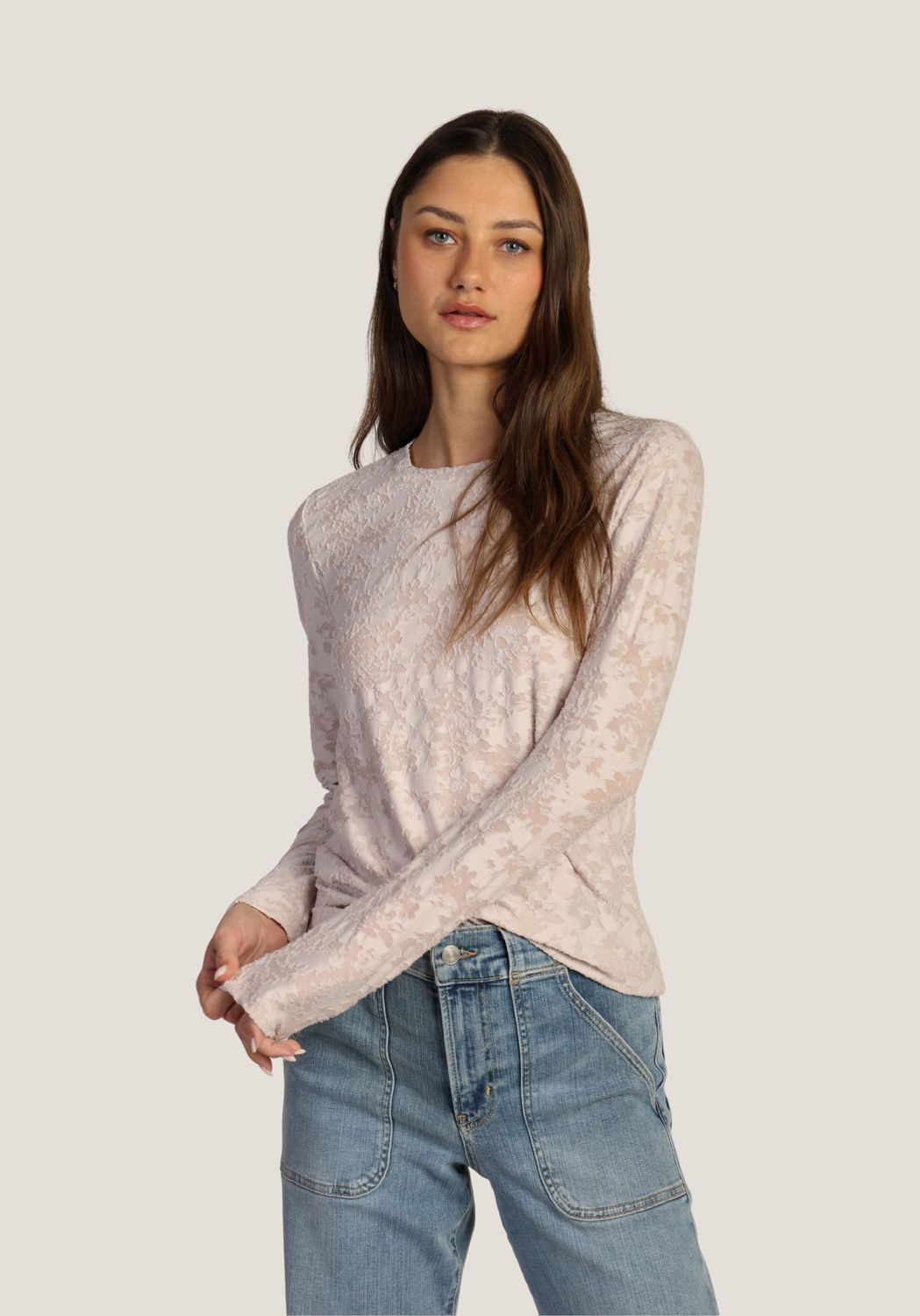 Dylan Long Sleeve Knit Tee, Colour: Natural, Size: XS