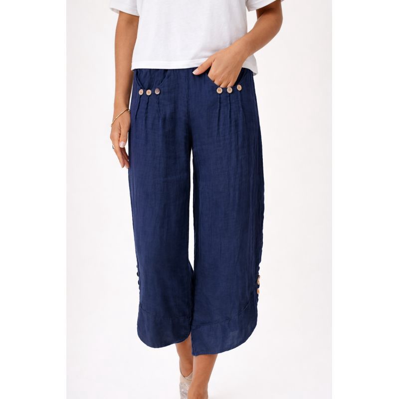 Italian Linen Crop Pant, Colour: Navy, Size: S