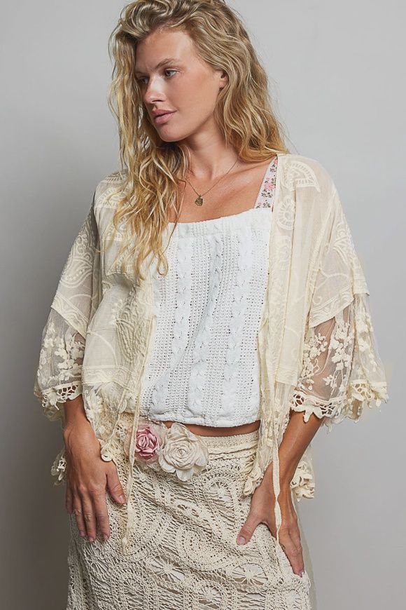 Lace Ruffle Trim Crochet Cardigan