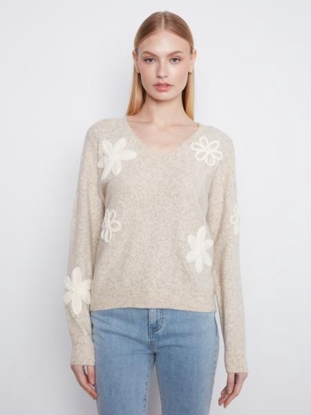 Charlie B. Long Vneck Flower Sweater