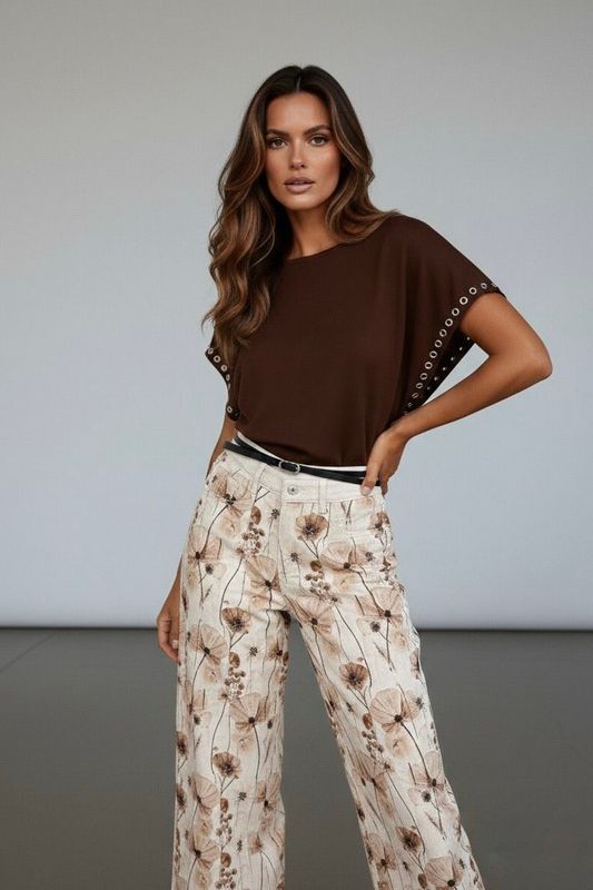Grommet Detail Flow Top - Chocolate Brown