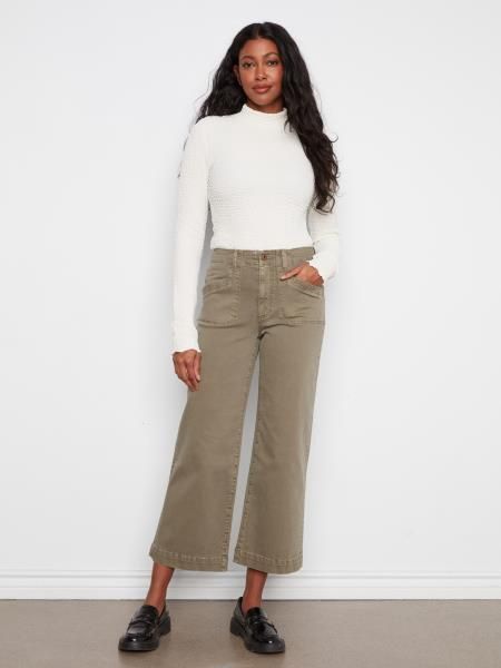 Charlie B. Cropped Wide Leg Twill Pants