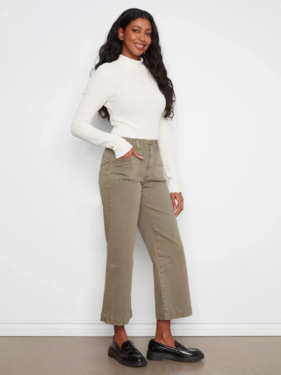 Charlie B. Cropped Wide Leg Twill Pants