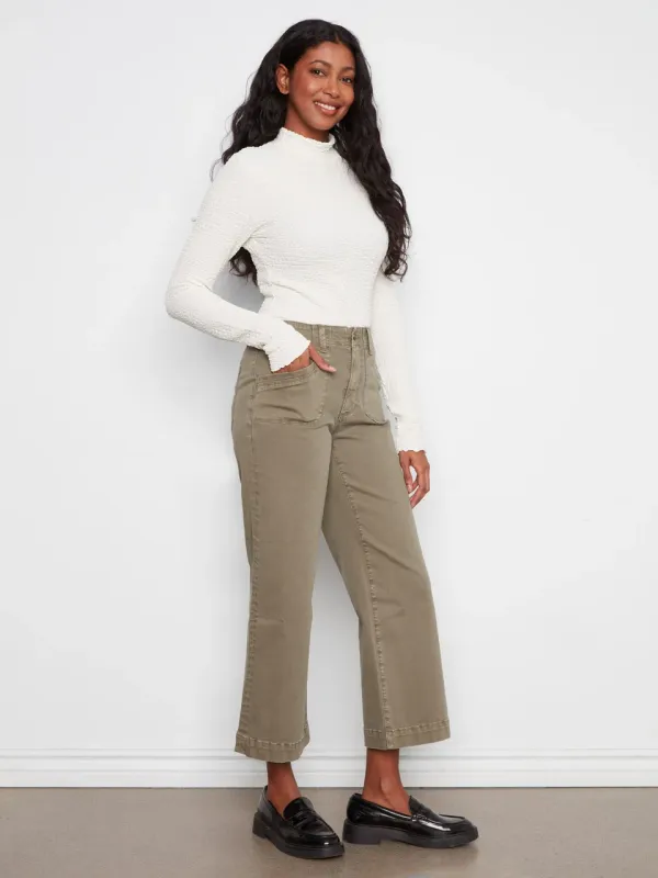 Charlie B. Cropped Wide Leg Twill Pants