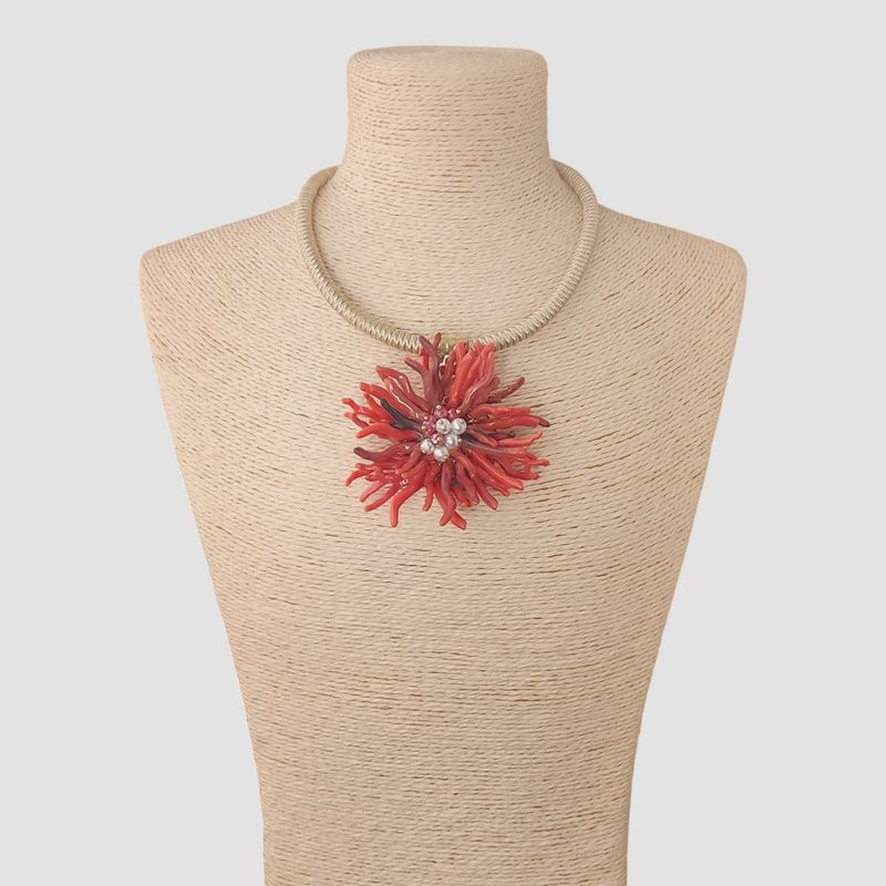 Red Coral Flower Collar Necklace