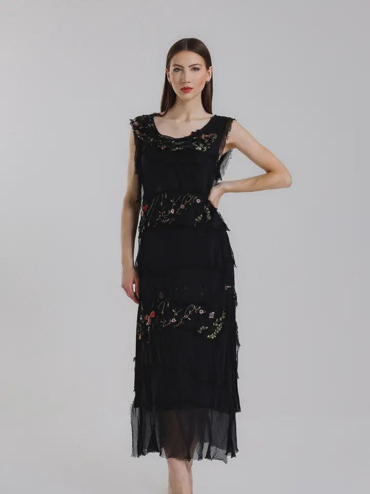 Aleena Silk Maxi Dress, Color: Black, Size: One Size