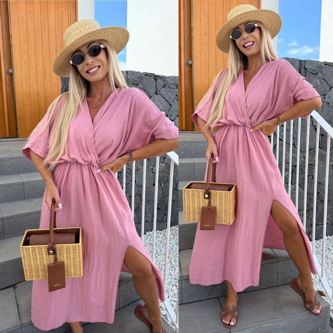 Pink Italian Wrap Maxi Dress