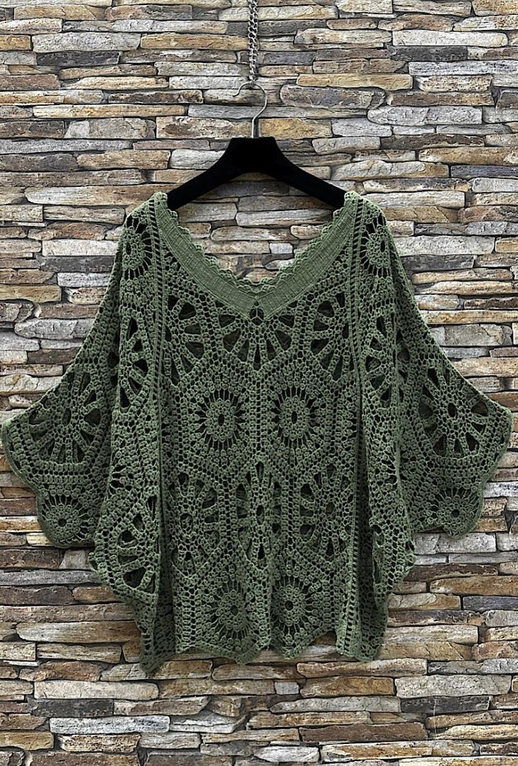 OS Olive Crochet Cotton Poncho