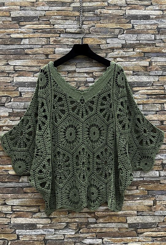 OS Olive Crochet Cotton Poncho