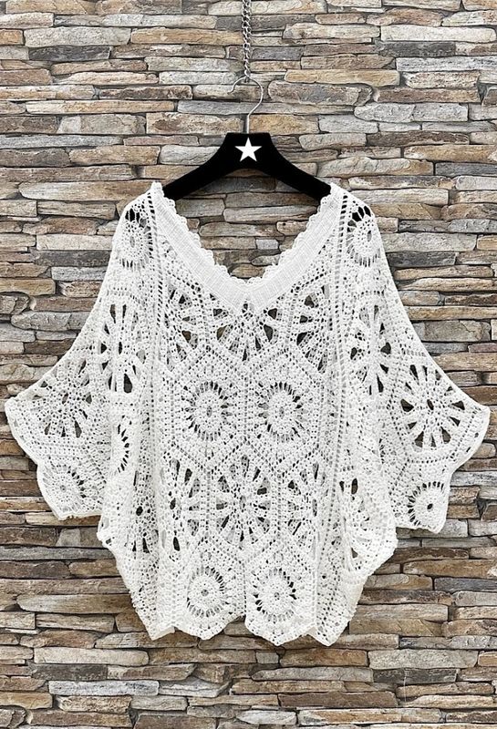 OS Off-White Crochet Poncho