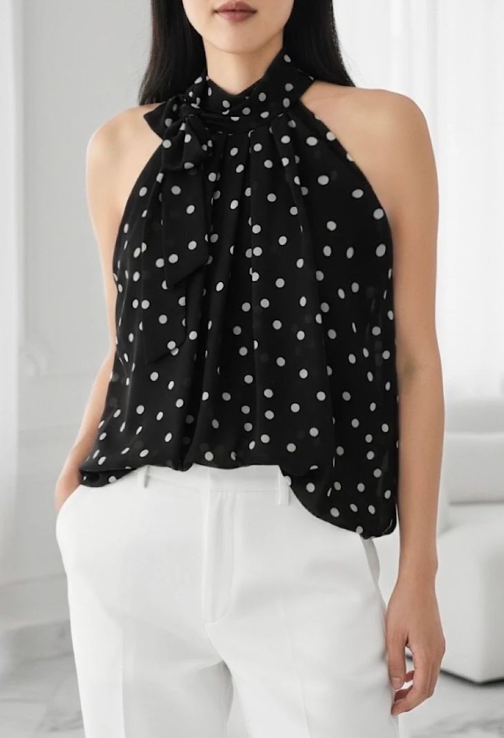 Italian Black Polka Dot Halter