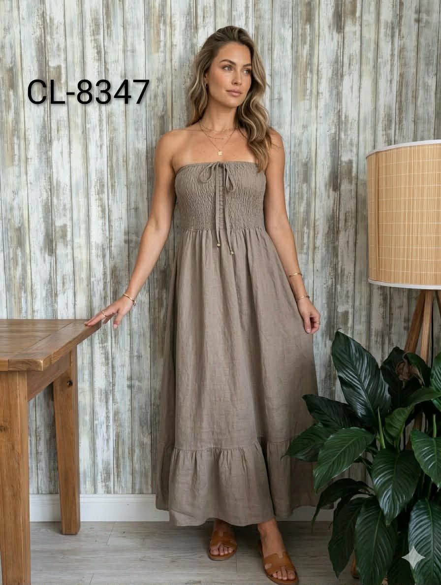 Classic Linen Dress, Color: Caramel